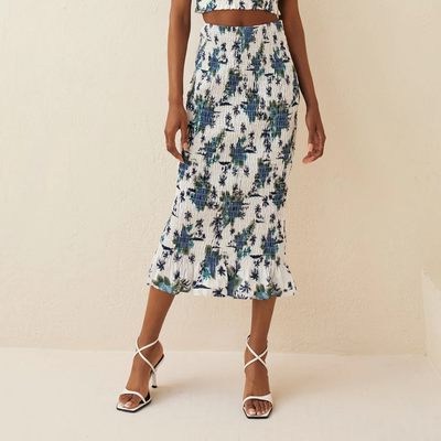 Ruched Floral Print Midi Skirt - Multi - Gotstyle