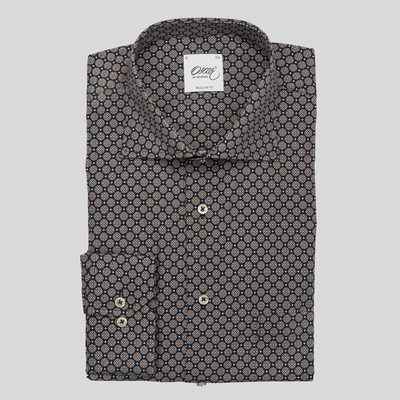 Gotstyle Fashion - Oscar Of Sweden Collar Shirts Geometric Circles Pattern Shirt - Tan/Navy