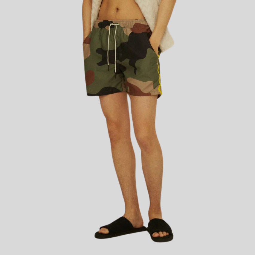 Green Cammo Zig Embroidered Swim Shorts