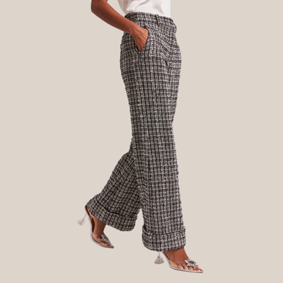 Gotstyle Fashion - Generation Love Pants Checks Textured Tweed Wide Leg Pants - Black/White