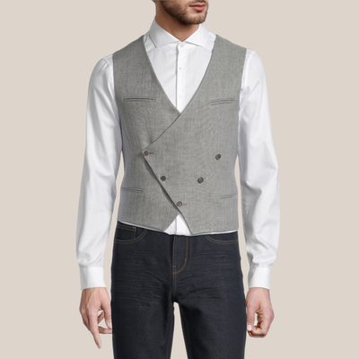 Gotstyle Fashion - Christopher Bates Vests Double Breasted Linen Waistcoat - Grey