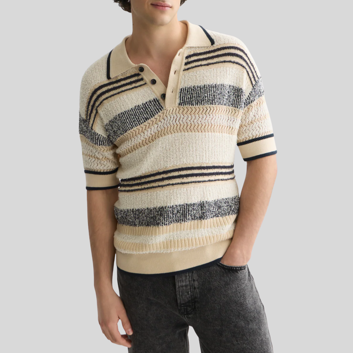 Scotch & Soda Structured Drop Shoulder Knit Polo Cream