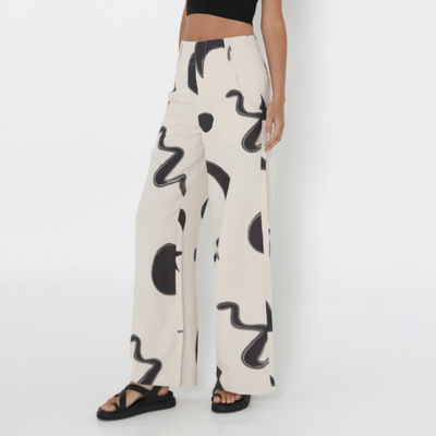 Gotstyle Fashion - Madison Pants Abstract Shapes Linen Blend Pants - Beige