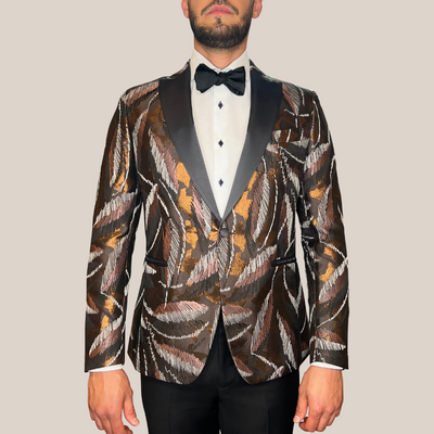 Gotstyle Fashion - Pal Zileri Tuxedo Embroidered Design Peak Lapel Tuxedo Jacket - Brown