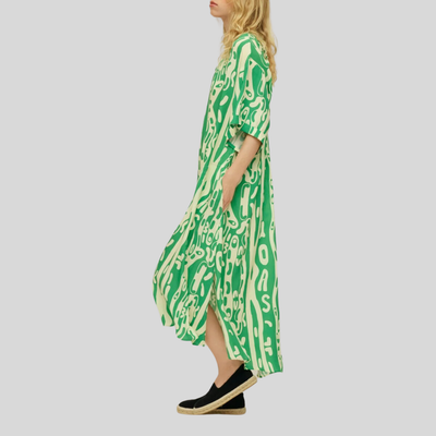 Gotstyle Fashion - OAS Dresses Abstract Logo Design V-Neck Shift Dress - Green/White
