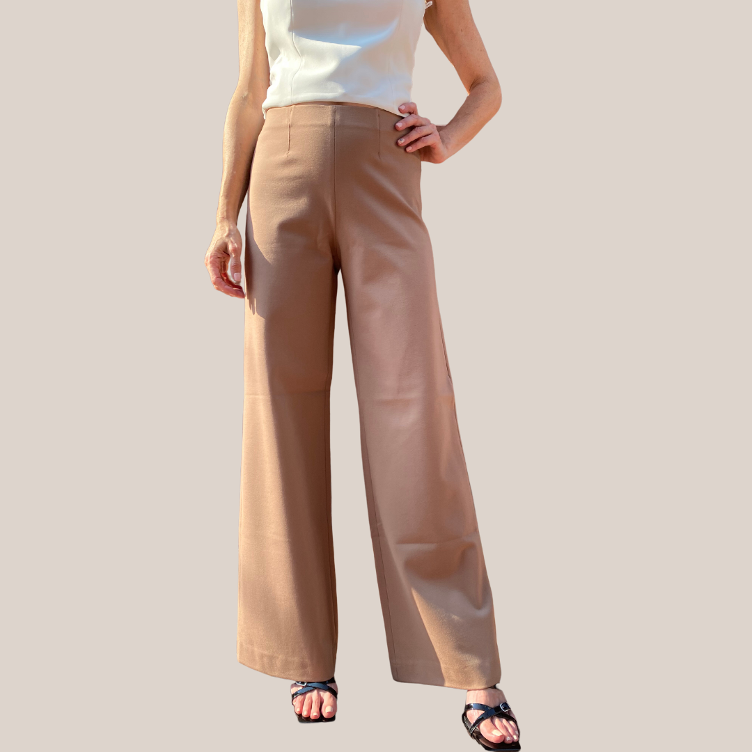 Seductive High Waist Wide Leg Stretch Pant Tan 6