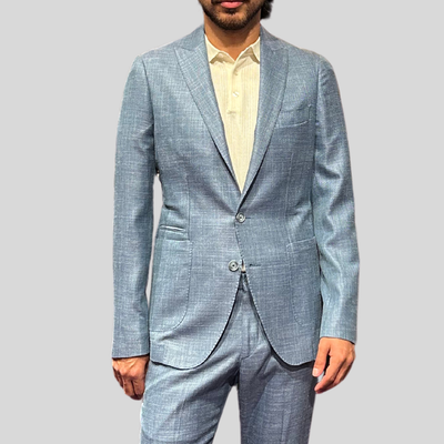 Gotstyle Fashion - Christopher Bates Suits Mesh Weave Stretch Blazer - Light Blue