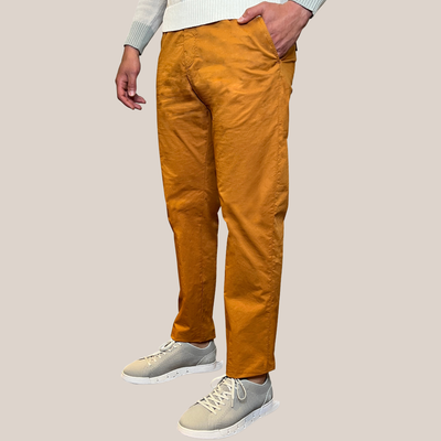 Gotstyle Fashion - White Sand Pants Stretch Paper Cotton Belted Elastic Waist Pant - Mustard