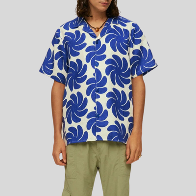 Gotstyle Fashion - OAS Collar Shirts Spiral Pinwheels Linen Shirt - Blue