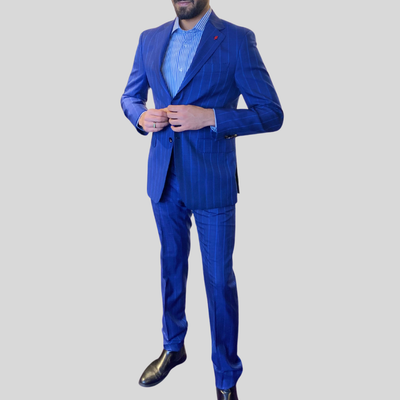 Gotstyle Fashion - PieroGabrieli Suits Stripes Wool / Silk Pick Stitching Suit - Blue