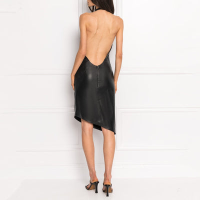 Gotstyle Fashion - LAMARQUE Dresses Leather Halter Neck Ruched Dress - Black