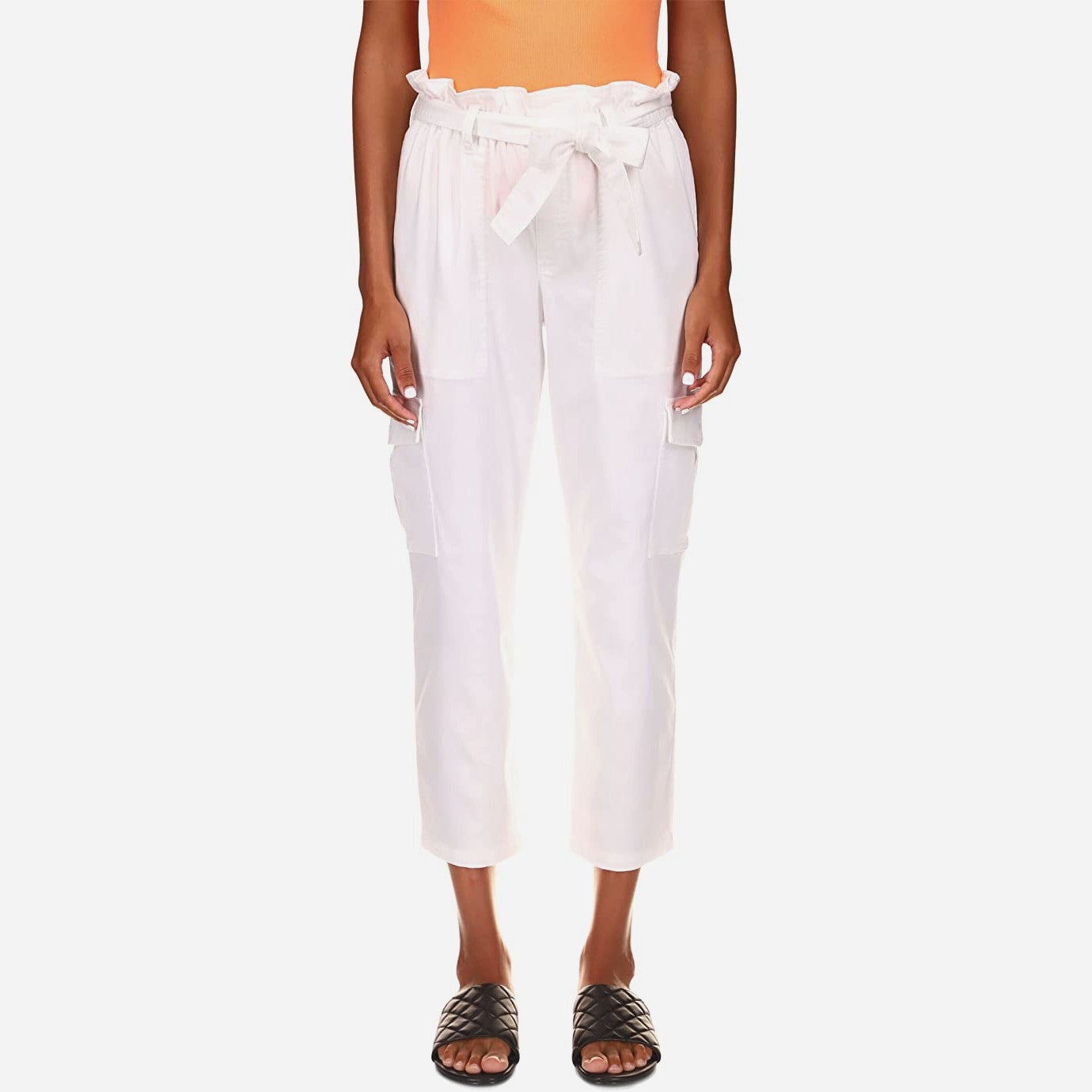 Gotstyle Fashion - Sanctuary Pants Paper Bag Waistline Pants with Sash - White