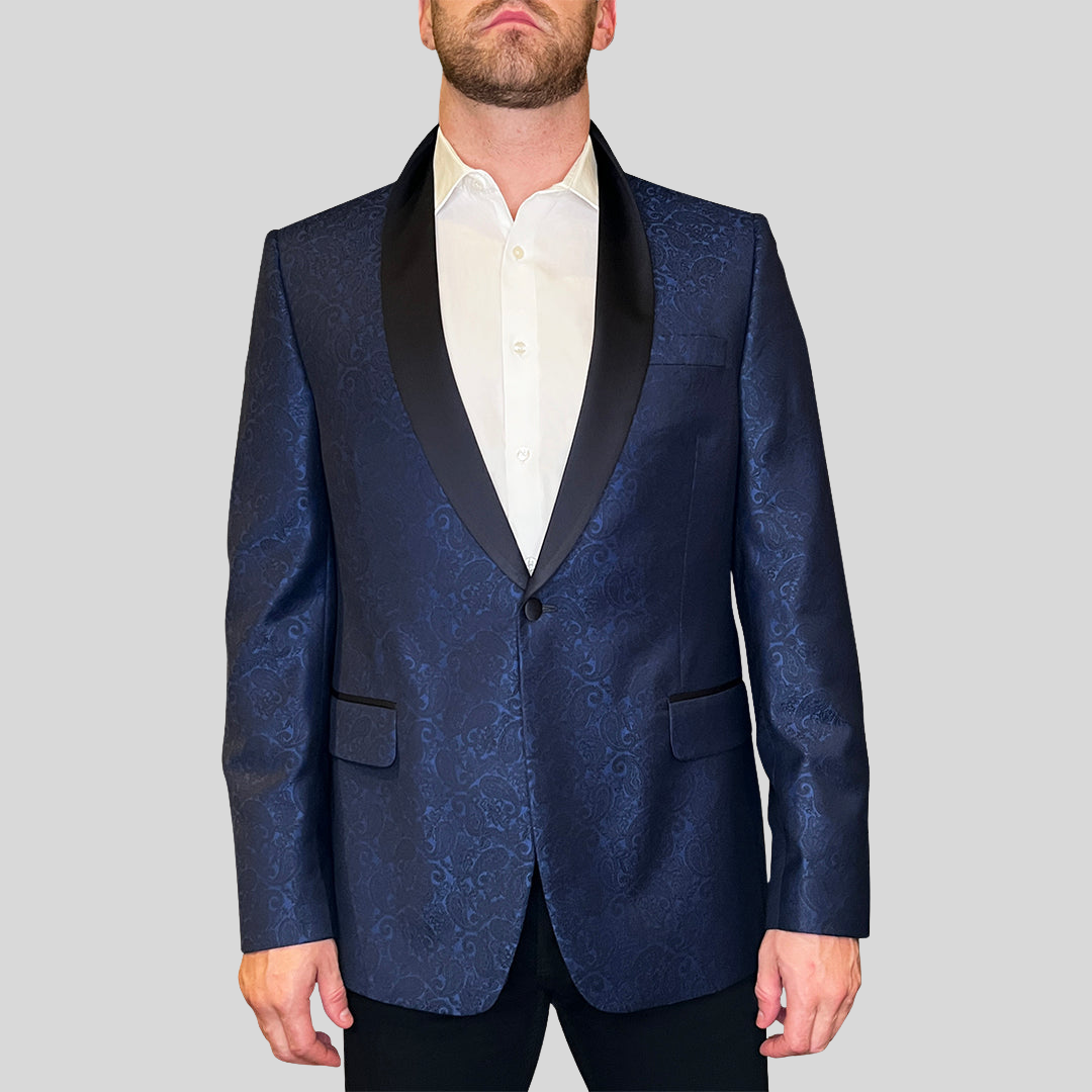 Paisley Tuxedo Jacket Shawl Collar Navy