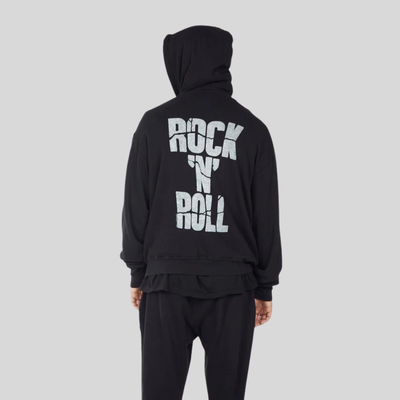 Gotstyle Fashion - Lauren Moshi Sweatshirts Cracked Rock N Roll Zip Pocket Hoodie - Black