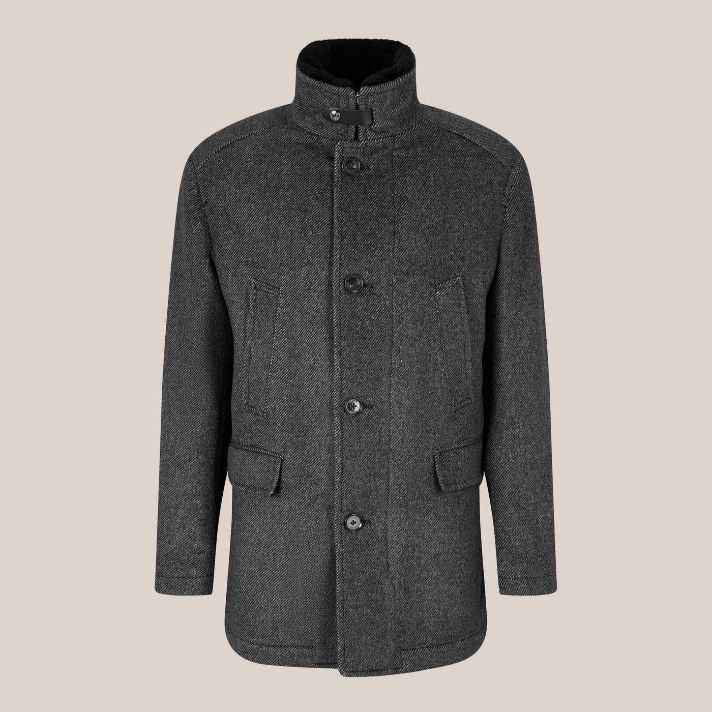 Twill Pattern High-Collar Jacket - Dark Grey