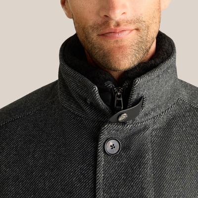 Twill Pattern High-Collar Jacket - Dark Grey