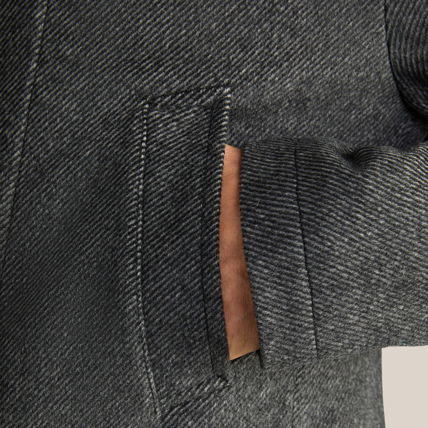 Twill Pattern High-Collar Jacket - Dark Grey