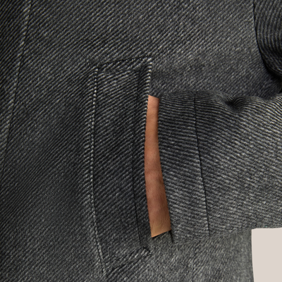 Twill Pattern High-Collar Jacket - Dark Grey