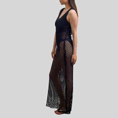 Gotstyle Fashion - Hilary MacMillan Dresses Round Neck Knit Mesh Cover-Up Dress - Black