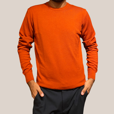 Gotstyle Fashion - Ferrante Sweaters Merino Wool Crew Neck Ribbed Sweater - Rust