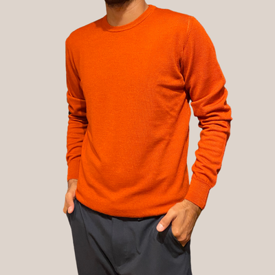 Gotstyle Fashion - Ferrante Sweaters Merino Wool Crew Neck Ribbed Sweater - Rust