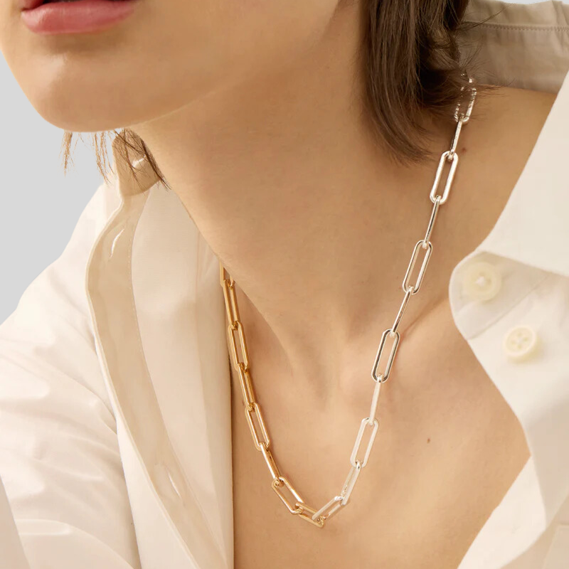 Two-Tone Paperclip Necklace - Gold/Silver