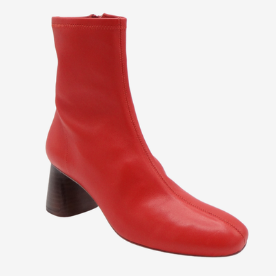 Gotstyle Fashion - Caverley Shoes Wood Stack Heel Leather Zip Boot - Red