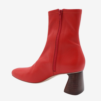 Gotstyle Fashion - Caverley Shoes Wood Stack Heel Leather Zip Boot - Red