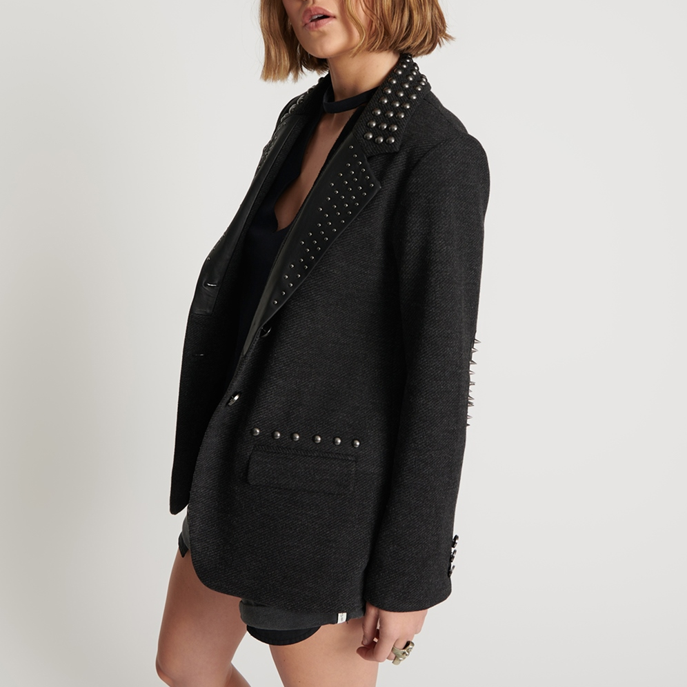 Gotstyle Fashion - One Teaspoon Blazers Studded Wool-Like Blazer - Charcoal