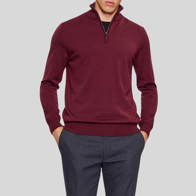 Gotstyle Fashion - Joop! Sweaters Quarter Zip Mock Neck Sweater - Merlot