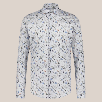 Gotstyle Fashion - Blue Industry Collar Shirts Florals Print on Herringbone Shirt - Blue