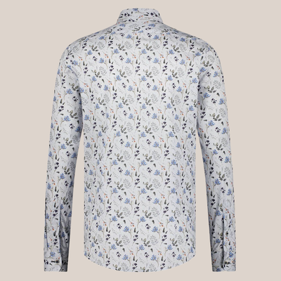 Gotstyle Fashion - Blue Industry Collar Shirts Florals Print on Herringbone Shirt - Blue
