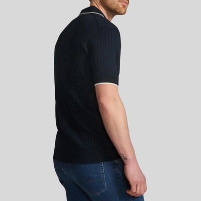 Open Collar Polo Sweater - Navy