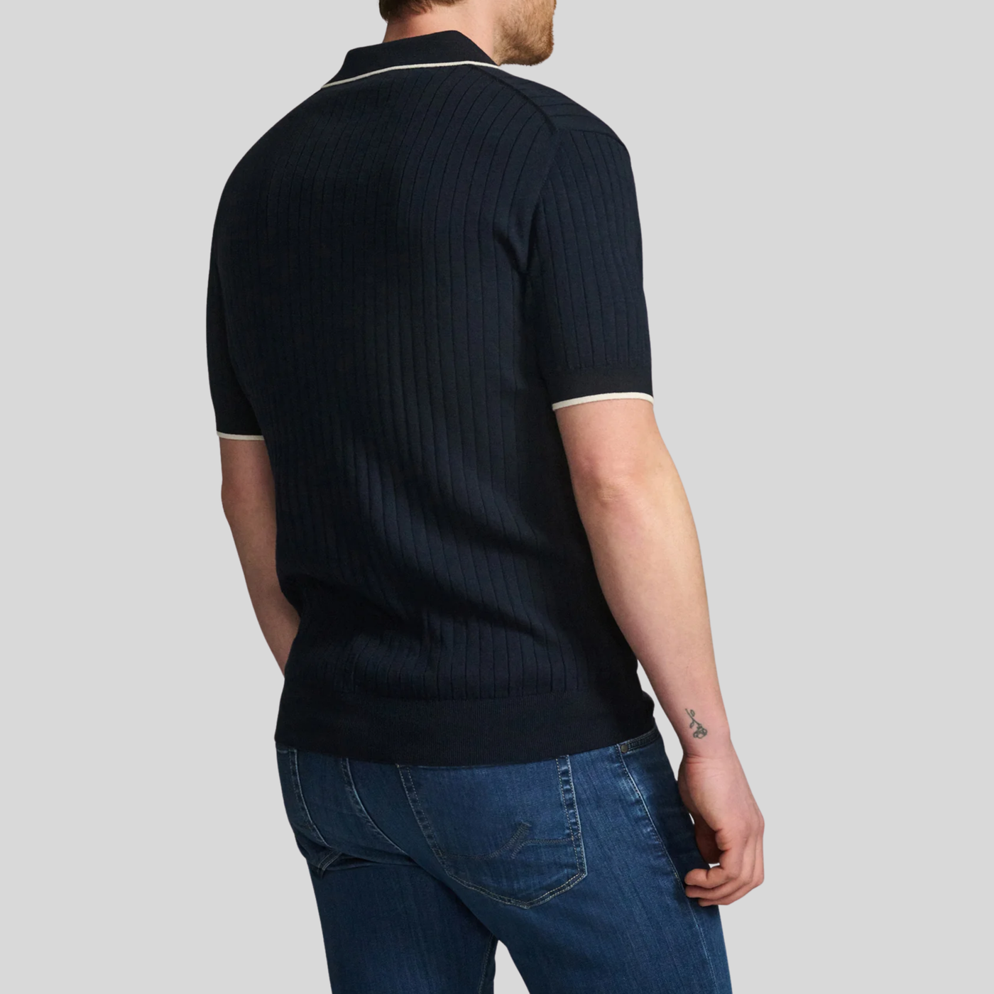 Open Collar Polo Sweater - Navy