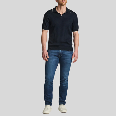 Open Collar Polo Sweater - Navy