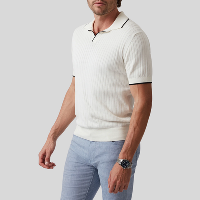 Open Collar Polo Sweater - Off-White