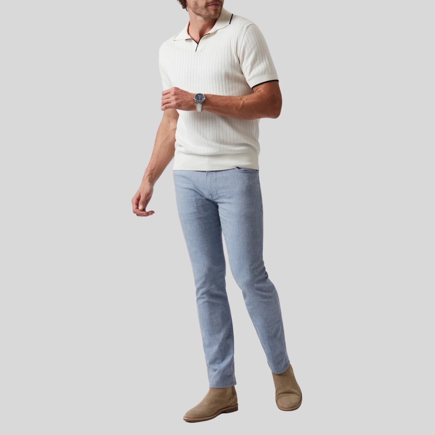 Open Collar Polo Sweater - Off-White