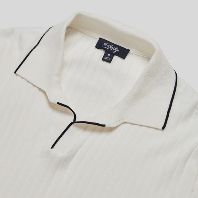 Open Collar Polo Sweater - Off-White