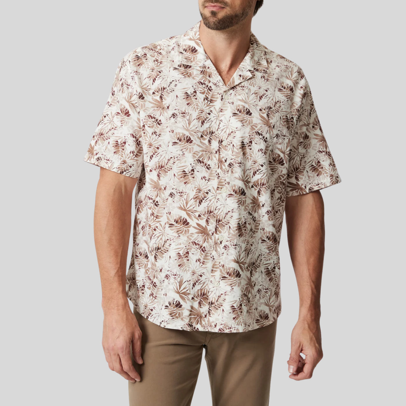 Cuban Collar Desert Print Shirt - Ecru