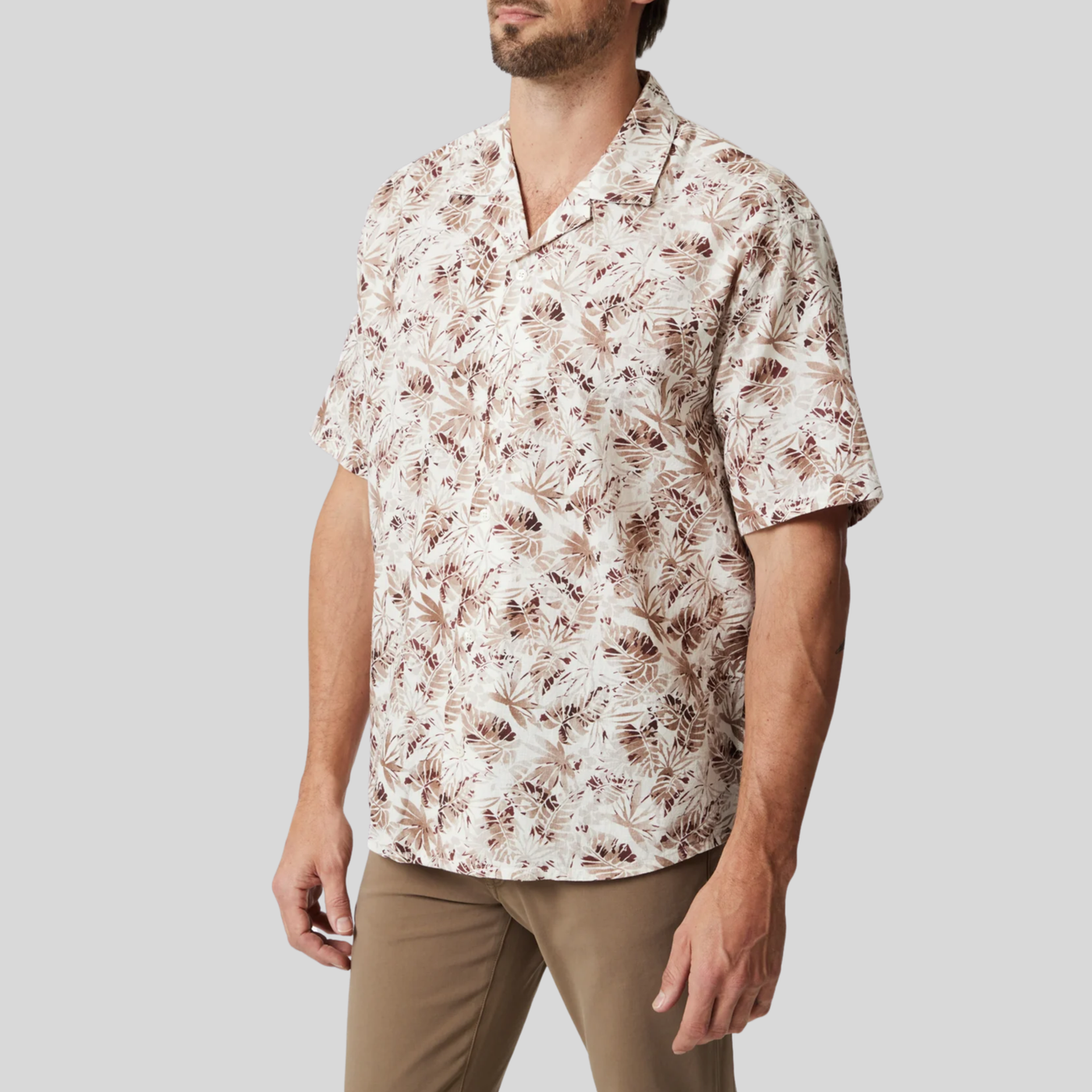 Cuban Collar Desert Print Shirt - Ecru
