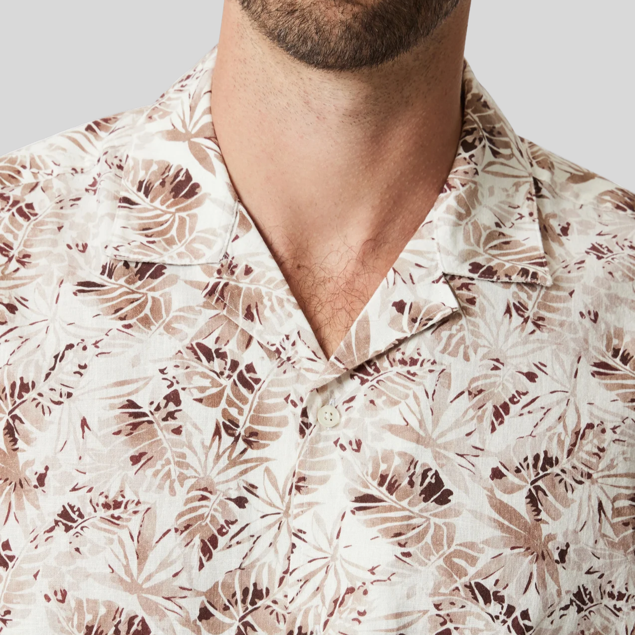 Cuban Collar Desert Print Shirt - Ecru