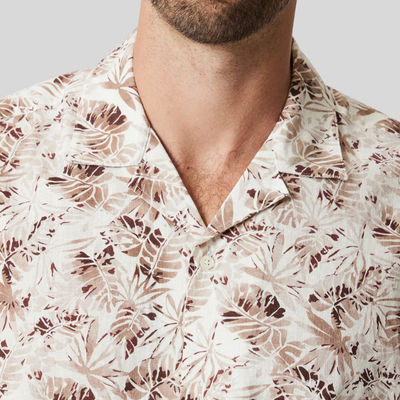 Cuban Collar Desert Print Shirt - Ecru
