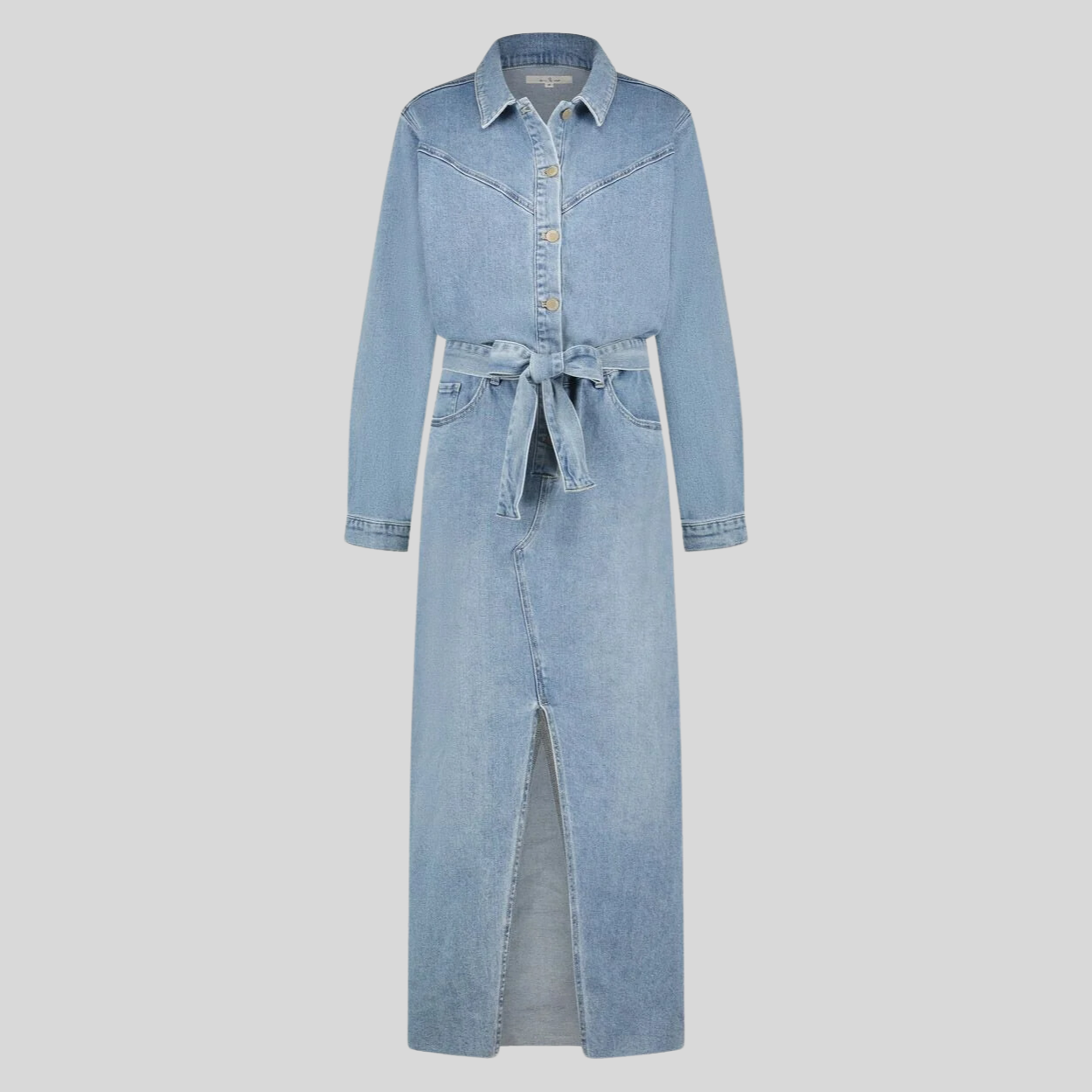Gotstyle Fashion - Circle Of Trust Dresses Loose Fit Front Split Belted Denim Dress - Blue