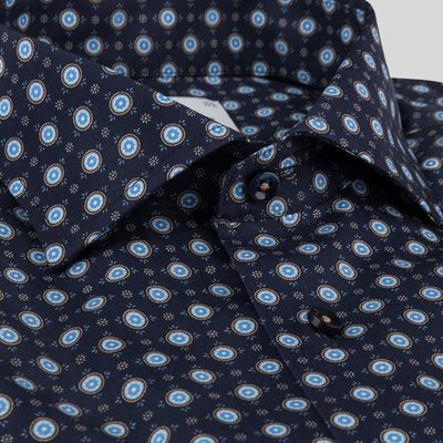 Gotstyle Fashion - Oscar Of Sweden Collar Shirts Geometric Circles Print Shirt - Navy