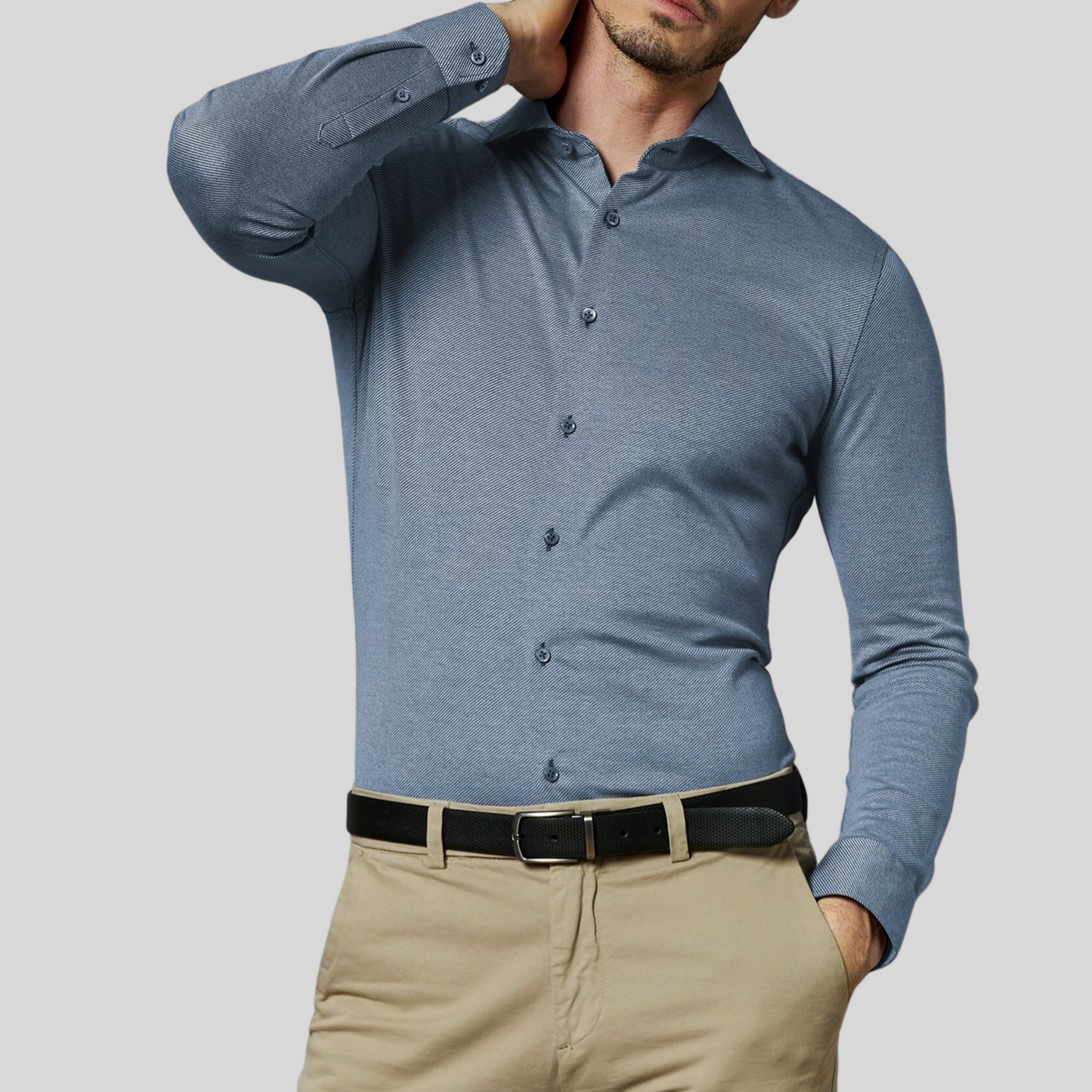 Gotstyle Fashion - Desoto Collar Shirts Twill Luxury Knit Jersey Shirt - Denim Blue