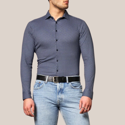 Gotstyle Fashion - Desoto Collar Shirts Geometric Capsule Pattern Jersey Shirt - Navy