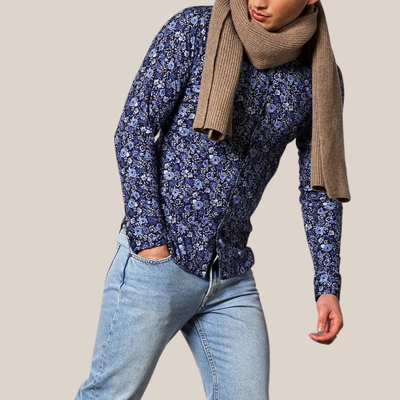 Gotstyle Fashion - Desoto Collar Shirts Blooming Floral Pattern Jersey Shirt - Blue