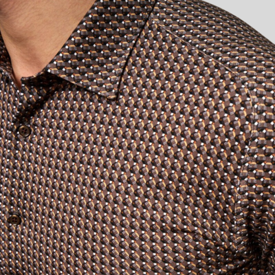 Gotstyle Fashion - Desoto Collar Shirts Geometric Cubes Pattern Jersey Shirt - Brown