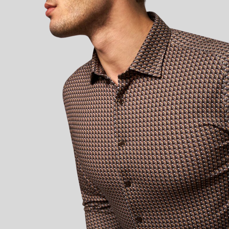 Gotstyle Fashion - Desoto Collar Shirts Geometric Cubes Pattern Jersey Shirt - Brown