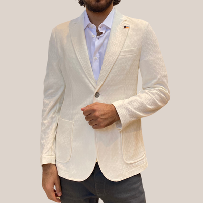 Gotstyle Fashion - Distretto12 Blazers Textured Patch Pocket Jersey Knit Blazer - White